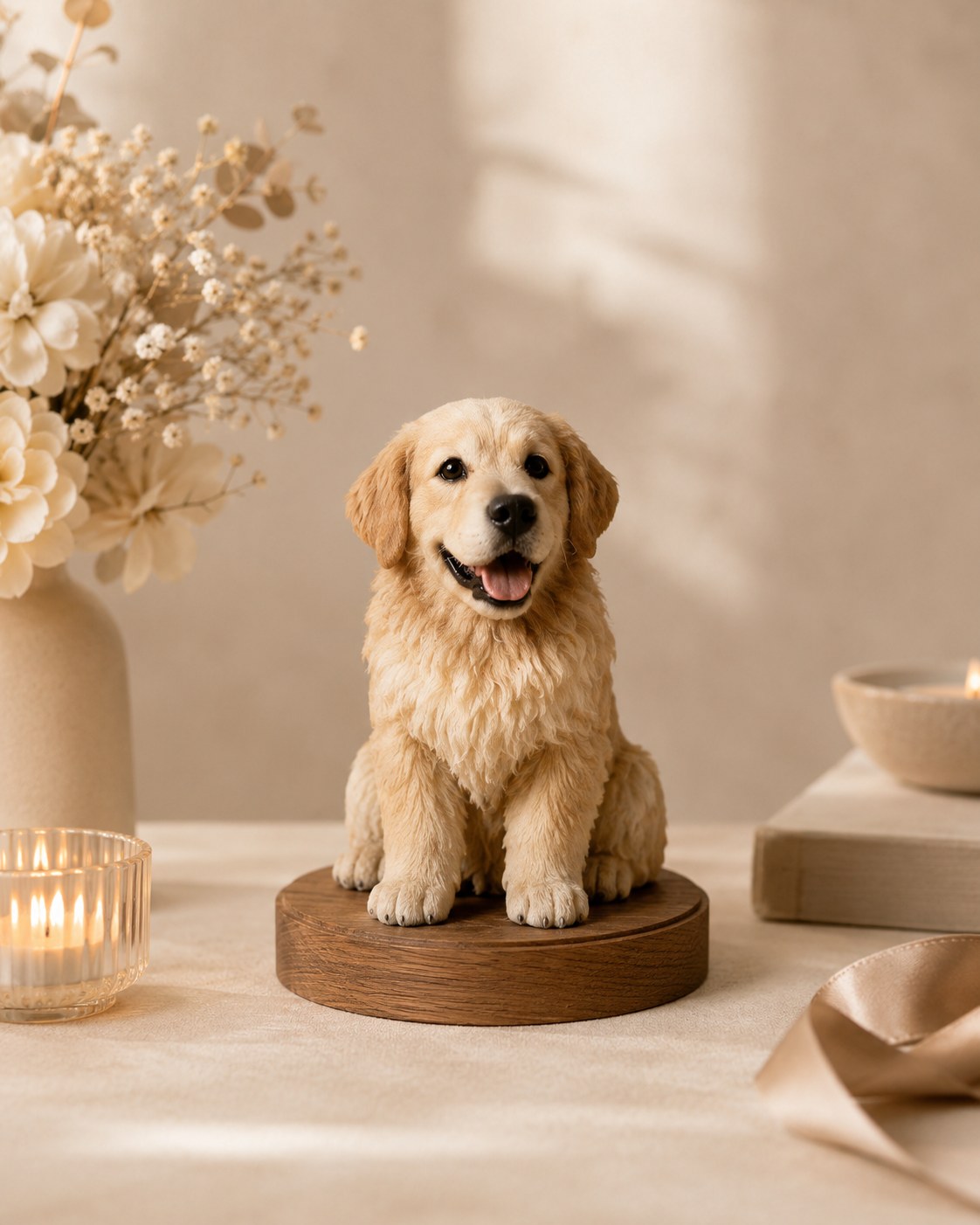 custom desktop dog figurine on wooden base