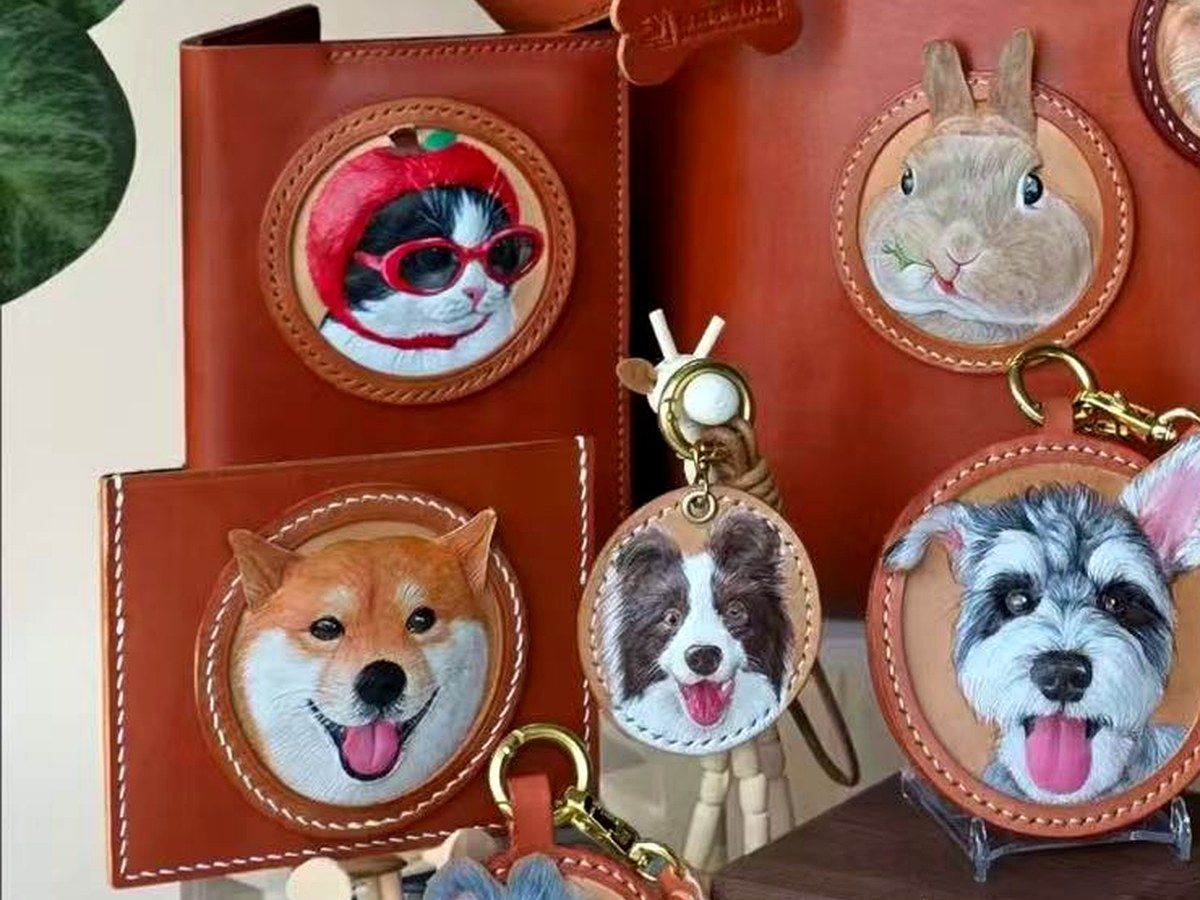 leather wallet pet portrait