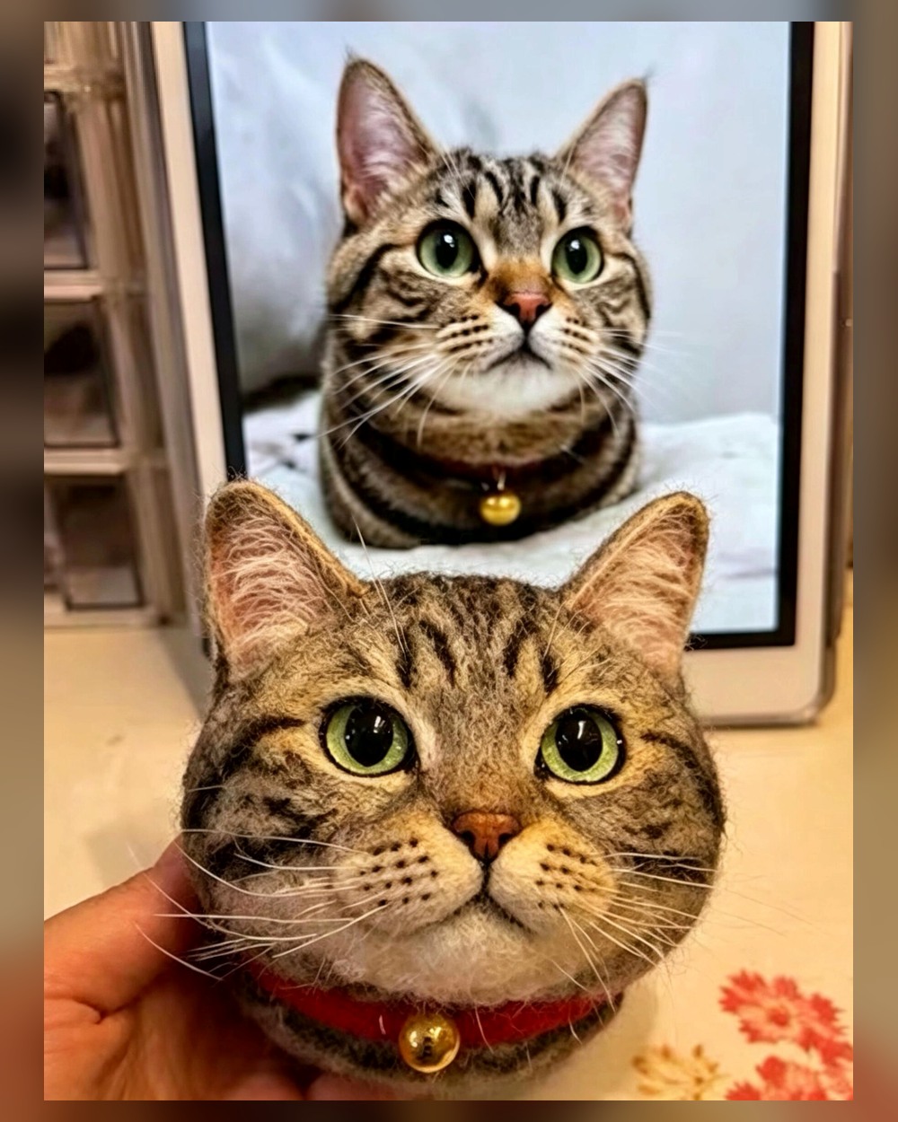 Real photo-to-felt portrait comparison
