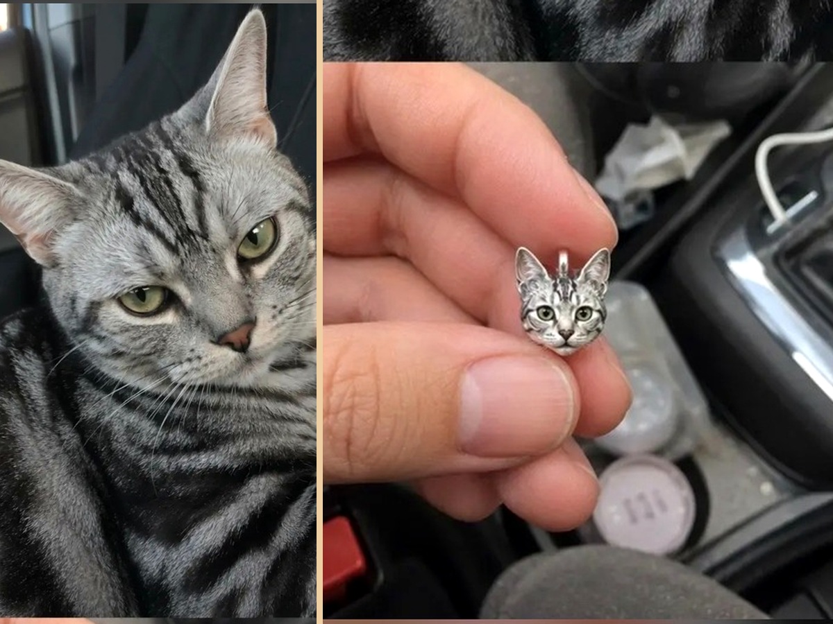 Real miniature silver pet portrait pendant