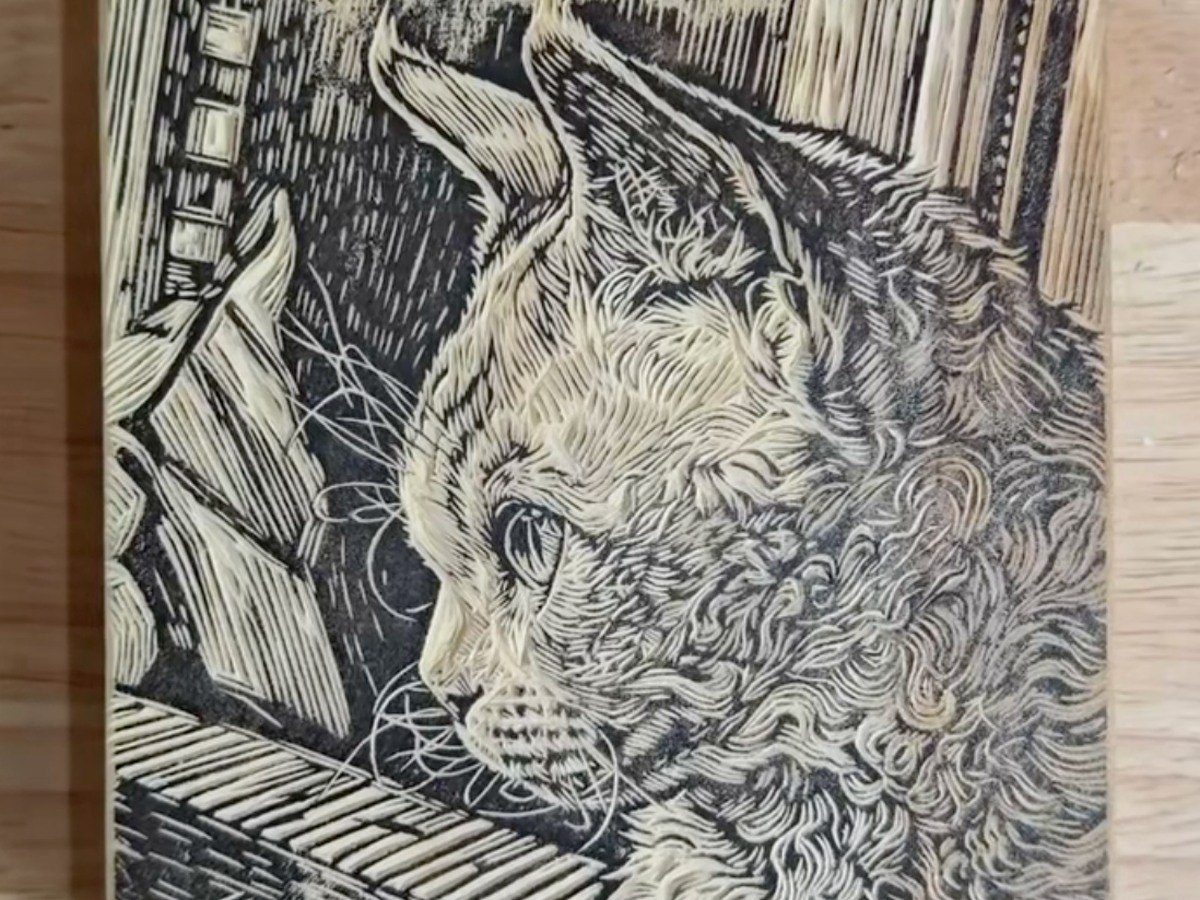 Real hand-carved woodblock pet artwork