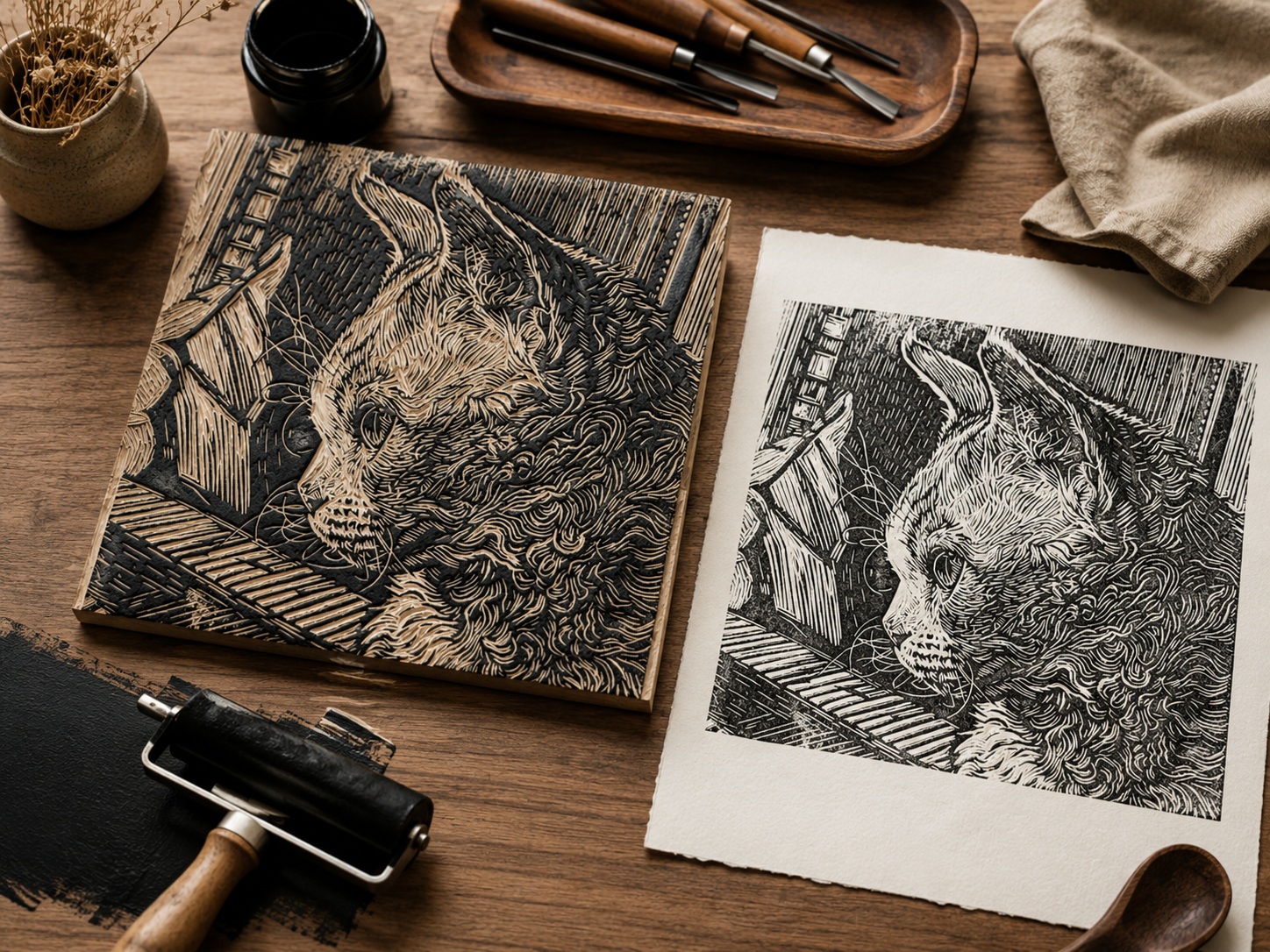 Hand-Carved Woodblock Pet Prints example 4